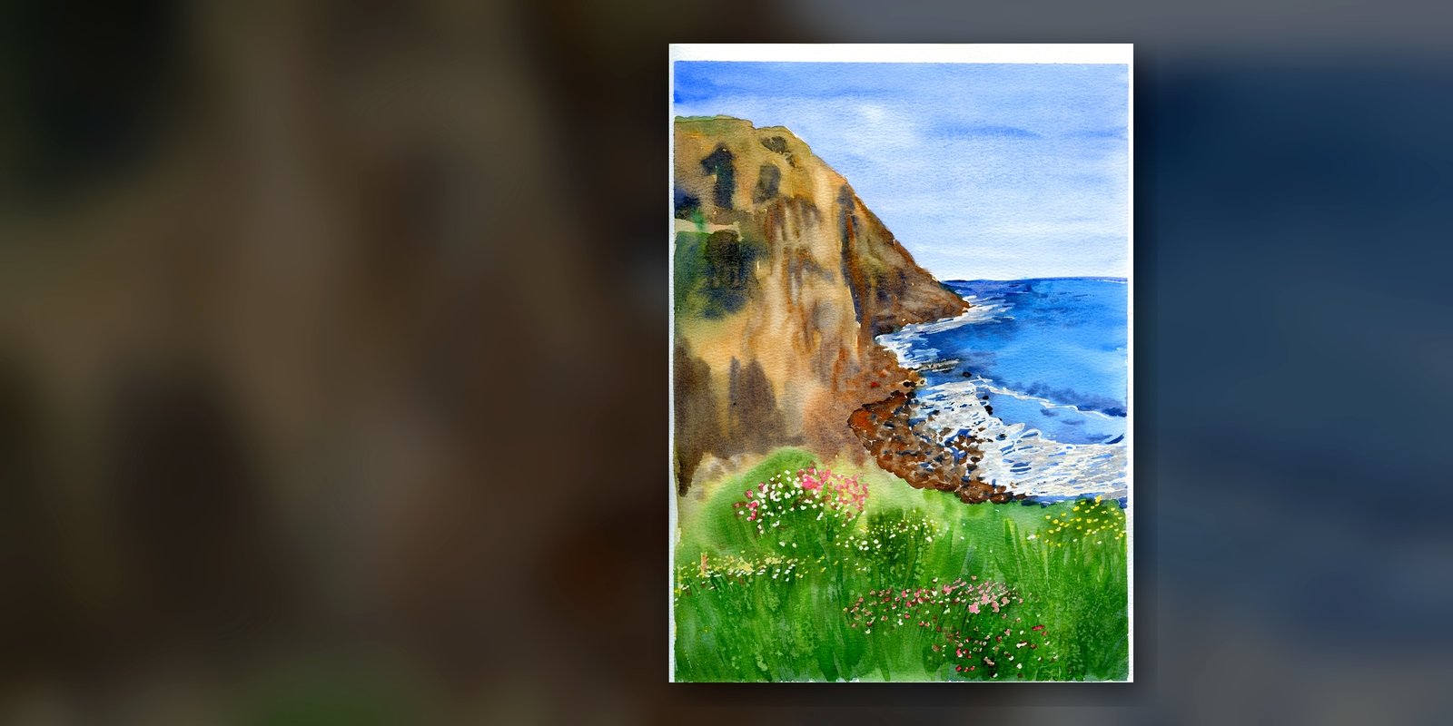 Mountain ocean watercolor — Rohini Rangari